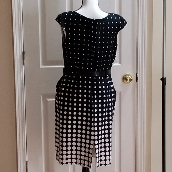 Tahari black and white polka dot belted dress - Picture 2 of 8